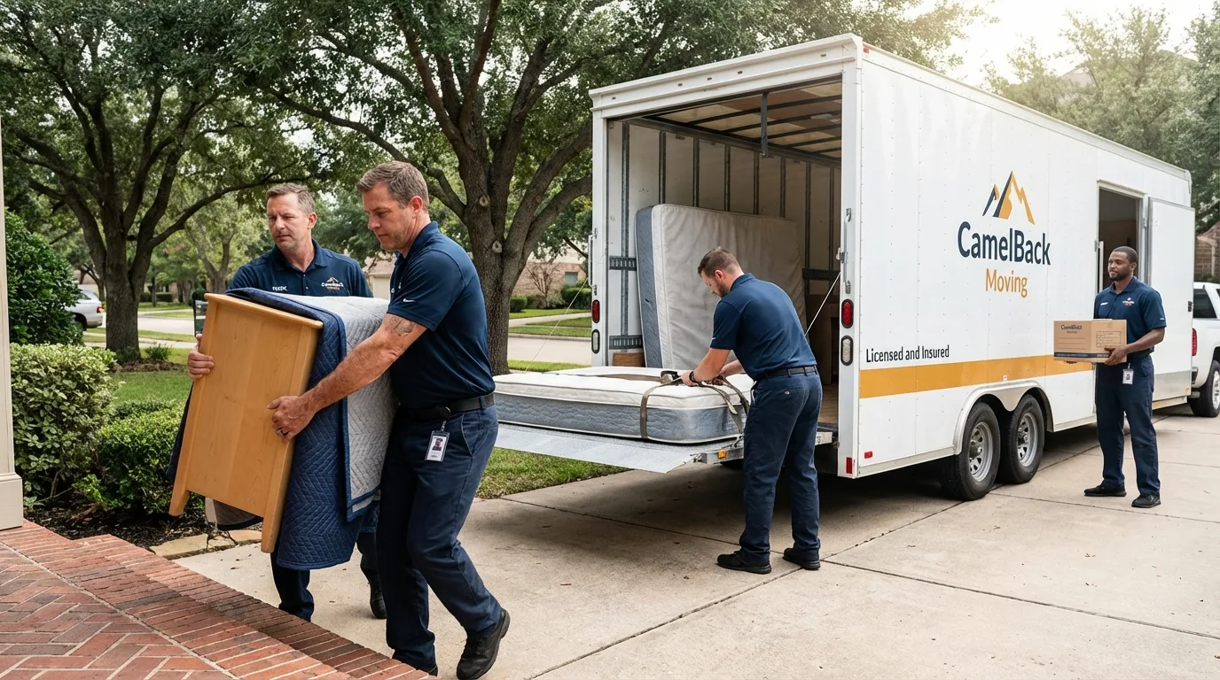 Crew loading residential truck for cross-state move from Dassel, MN