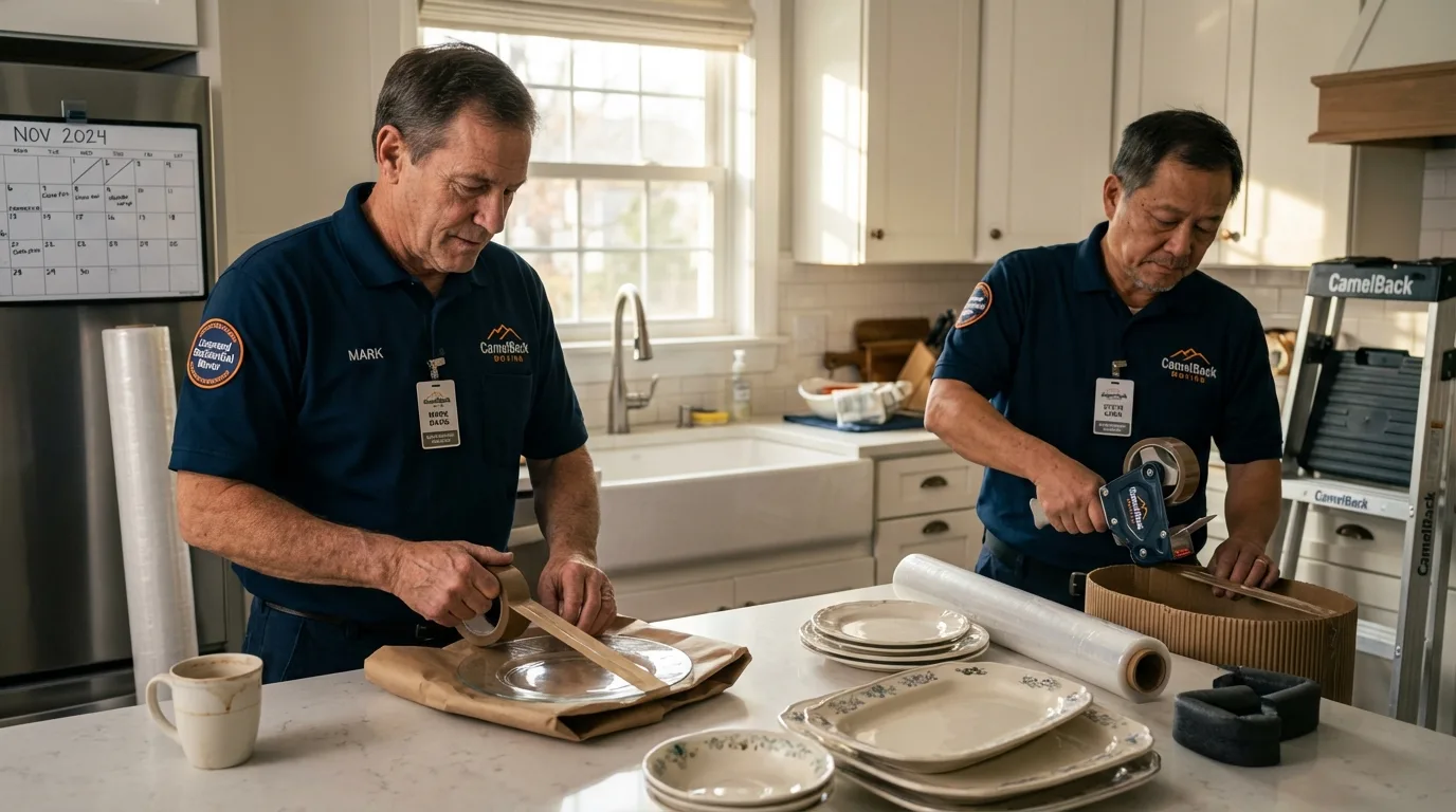 Professional crew packing kitchen dishware in Dassel, MN